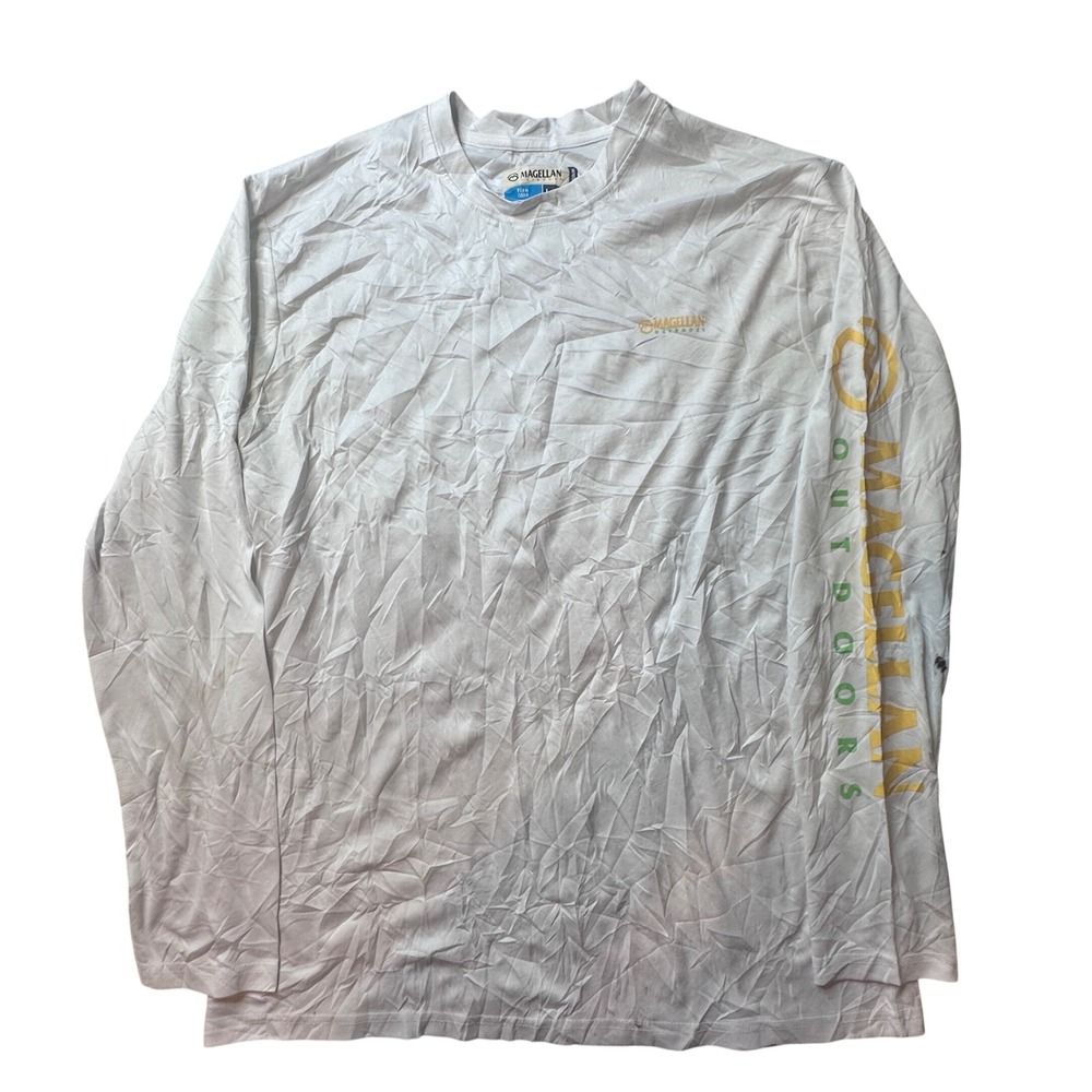 Magellan Fishing Shirt Mens L White Fish Gear Casting Crew Long Sleeve Logo Spot